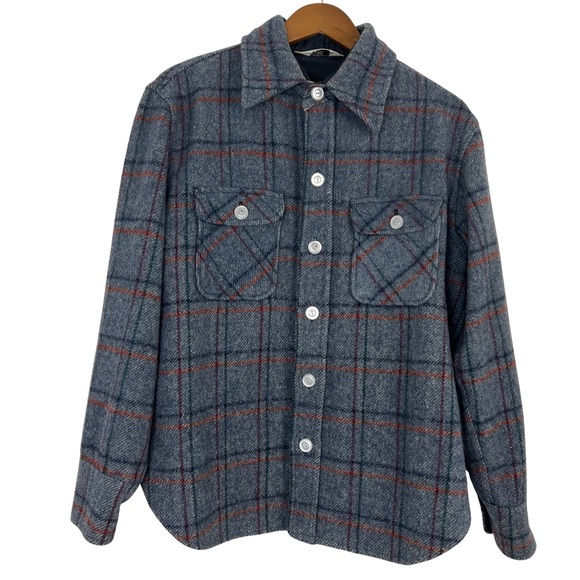 Vintage Men’s Fox Knapp Gray & Blue Plaid Jacket Dagger Collar Made in USA Large - Picture 5 of 9